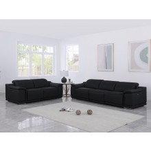 9762 DivanItalia Black Modular Power Reclining Sofa and Loveseat Set in Top Grain Italian Leather