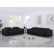 1116 DivanItalia Black 6-Piece Modular Power Reclining Sofa and Loveseat Set with Power Headrests - Top Grain Italian Leather