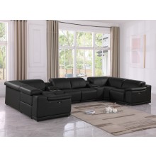 9762 - Black 8-Piece 2-Power Reclining Italian Leather Sectional