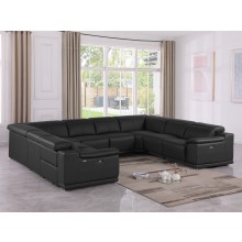 9762 - Black 8-Piece No-Console 4-Power Reclining Italian Leather Sectional