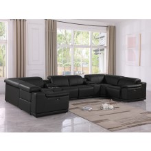 9762 DivanItalia Black 8-Piece Sectional – Top Grain Italian Leather with 4 Power Recliners and 2 Consoles