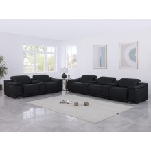 9762 DivanItalia Black 8-Piece Modular Power Reclining Sofa and Loveseat Set – Top Grain Italian Leather