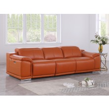 9762 DivanItalia Camel Top Grain Italian Leather Power Reclining Sofa with Dual Recliners