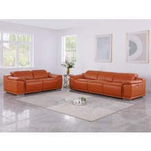 9762 DivanItalia Camel Modular Power Reclining Sofa and Loveseat Set in Top Grain Italian Leather