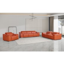 9762 DivanItalia Camel 7-Piece Modular Power Reclining Sofa Loveseat and Chair Set 6 Recliners Top Grain Italian Leather