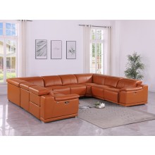 9762 - Camel 8-Piece No-Console 4-Power Reclining Italian Leather Sectional