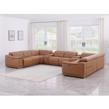 9762 DivanItalia Cognac 10-Piece Sectional Top Grain Italian Leather with 4 Power Recliners and 2 Consoles