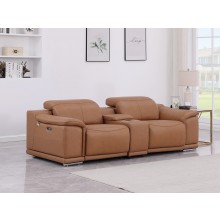 9762 DivanItalia Cognac Modular Power Reclining Loveseat Top Grain Italian Leather