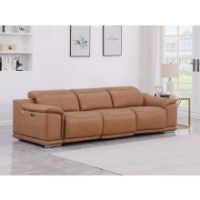 9762 DivanItalia Cognac Top Grain Italian Leather Power Reclining Sofa with Dual Recliners