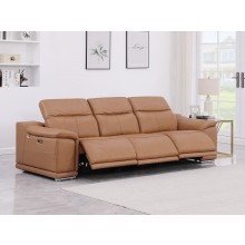 9762 DivanItalia Cognac 3-Piece Modular Power Reclining Sofa Top Grain Italian Leather