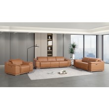9762 DivanItalia Cognac 6-Piece Modular Power Reclining Sofa Loveseat and Chair Set 6 Recliners Top Grain Italian Leather