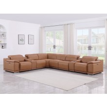 9762 DivanItalia Cognac 8-Piece Sectional Top Grain Italian Leather with 3 Power Recliners and 2 Consoles