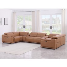 9762 DivanItalia Cognac 8-Piece Sectional Top Grain Italian Leather with 4 Power Recliners and 2 Consoles