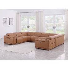 9762 DivanItalia Cognac 8-Piece Sectional Top Grain Italian Leather with 4 Power Recliners