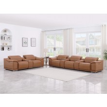 9762 DivanItalia Cognac 8-Piece Modular Power Reclining Sofa and Loveseat Set Top Grain Italian Leather