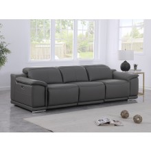 9762 DivanItalia Dark Grey Top Grain Italian Leather Power Reclining Sofa with Dual Recliners