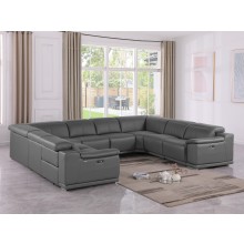 9762 - Dark Grey- 8-Piece No-Console 4-Power Reclining Italian Leather Sectional