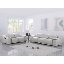 9762 DivanItalia Light Grey Modular Power Reclining Sofa and Loveseat Set in Top Grain Italian Leather