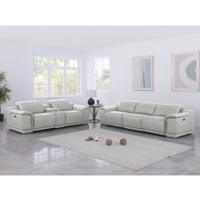 9762 DivanItalia Light Gray 6-Piece Modular Power Reclining Sofa and Loveseat Set – Top Grain Italian Leather