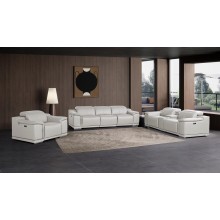 9762 DivanItalia Light Grey 7-Piece Modular Power Reclining Sofa Loveseat and Chair Set 6 Recliners Top Grain Italian Leather