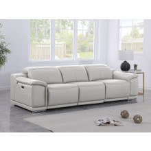 9762 DivanItalia Light Grey Top Grain Italian Leather Power Reclining Sofa with Dual Recliners