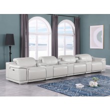 9762 - Light Grey 7-Piece Piece Power Reclining Sofa In Italian Leather