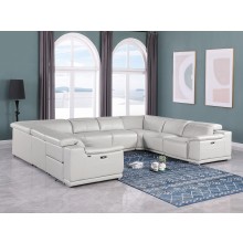 9762 - Light Grey 8-Piece No-Console 4-Power Reclining Italian Leather Sectional