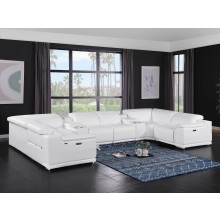 9762 - White 10-Piece 4-Power Reclining Italian Leather Sectional