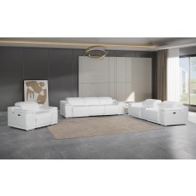 9762 DivanItalia White 7-Piece Modular Power Reclining Sofa Loveseat and Chair Set 5 Recliners Top Grain Italian Leather