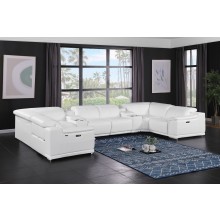 9762 - White 8-Piece 2-Power Reclining Italian Leather Sectional