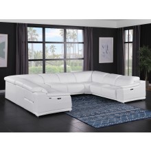 9762 - White 8-Piece No Console 4-Power Reclining Italian Leather Sectional