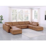 DivanItalia 1100 Cognac 8-Piece Sectional with Chaise - Upholstered in Top-Grain Italian Leather