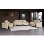 1116 DivanItalia Beige Modular Power Reclining Sofa, Loveseat, and Chair Set – Top Grain Italian Leather with Power Headrests