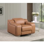 1116 DivanItalia Cognac Top Grain Italian Leather Power Reclining Chair with Power Headrests