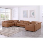 1116 DivanItalia Cognac 8-Piece Sectional with 4 Power Recliners and Power Headrests