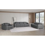 1116 DivanItalia Dark Grey Modular Power Reclining Sofa, Loveseat, and Chair Set – Top Grain Italian Leather with Power Headrests