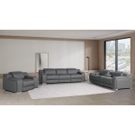 1116 DivanItalia Dark Grey 7-Piece Modular Power Reclining Sofa, Loveseat, and Chair Set – 6 Recliners, Top Grain Italian Leather