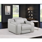 1116 DivanItalia Light Grey Top Grain Italian Leather Power Reclining Chair with Power Headrests