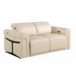 1126 DivanItalia Beige Top Grain Italian Leather Power Reclining Loveseat with Power Headrest