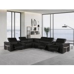 1126 DivanItalia Black 8-Piece Sectional with 3 Power Recliners and Power Headrests