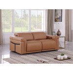 1126 DivanItalia Cognac Top Grain Italian Leather Loveseat with Power Headrest