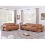 1126 DivanItalia Cognac Modular Power Reclining Sofa and Loveseat Set – Top Grain Italian Leather with Power Headrests