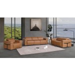 1126 DivanItalia Cognac Modular Power Reclining Sofa, Loveseat, and Chair Set – Top Grain Italian Leather with Power Headrests