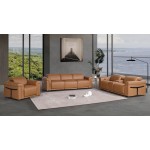 1126 DivanItalia Cognac 7-Piece Modular Power Reclining Sofa, Loveseat, and Chair Set – 6 Recliners, Top Grain Italian Leather
