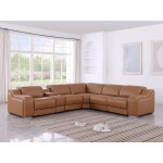 1116 DivanItalia Cognac Top-Grain Italian Leather 6-Piece Sectional with 3 Power Reclining Seats & Power Headrest