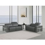 1126 DivanItalia Dark Gray Top Grain Italian Leather Power Reclining Sofa and Loveseat Set with Power Headrest