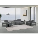 1126 DivanItalia Dark Gray Top Grain Italian Leather Power Reclining Sofa Set with Power Headrest