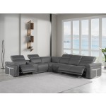 1126 - Top Grain Dark Grey Italian Leather Sectional Sofa 7-Piece w/ 3 power recliners
