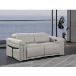 1126 DivanItalia LIght Grey Top Grain Italian Leather Loveseat with Power Headrest