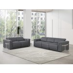 1126 DivanItalia Dark Grey Modular Power Reclining Sofa and Loveseat Set – Top Grain Italian Leather with Power Headrests